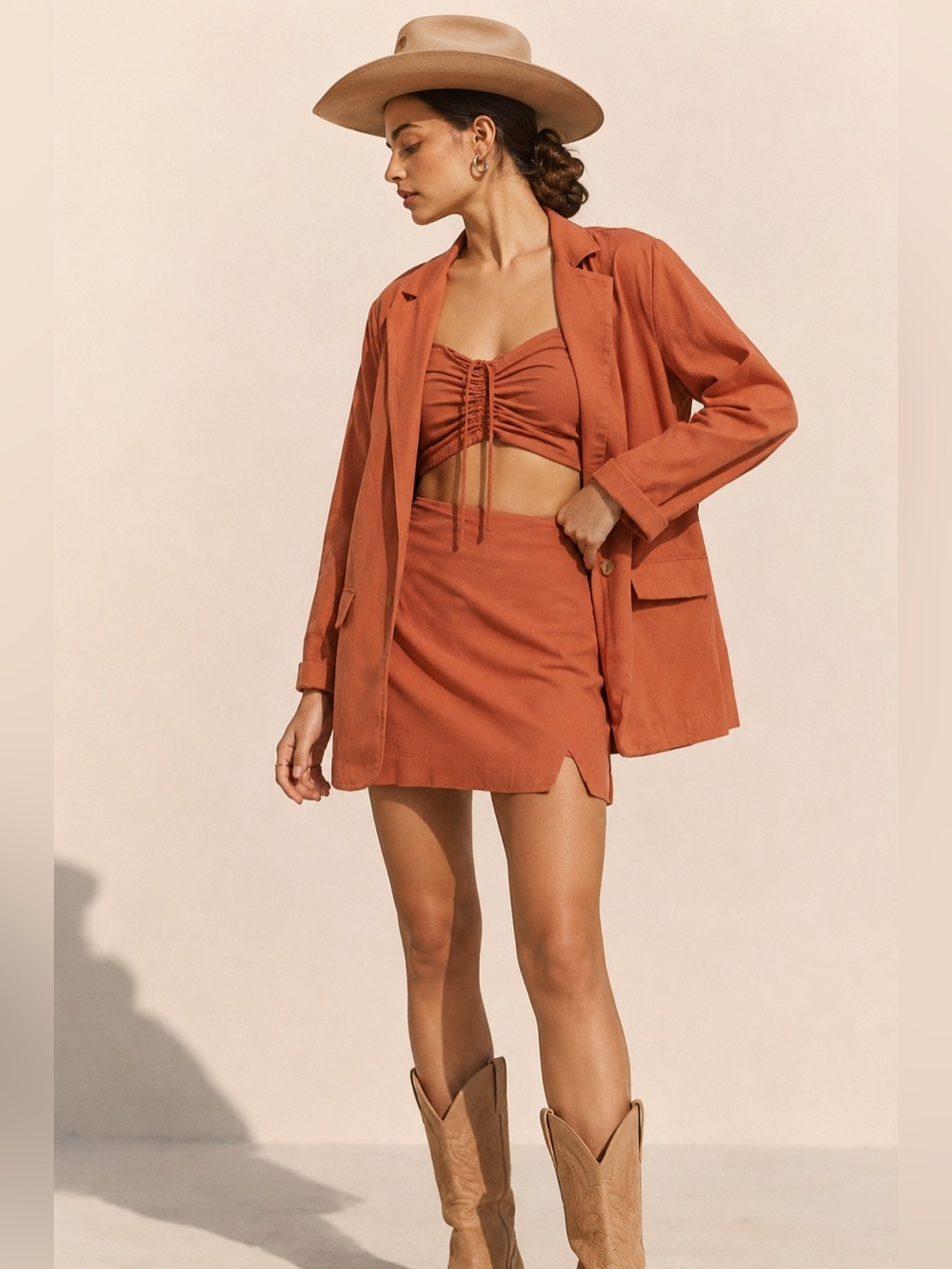 Free People Summer State Of Mind Rust Linen Blend Oversized Blazer Jacket S